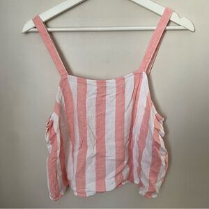 Abound Tank Top Cropped Stripes Pink White Vertical Neutral Linen Rayon Casual